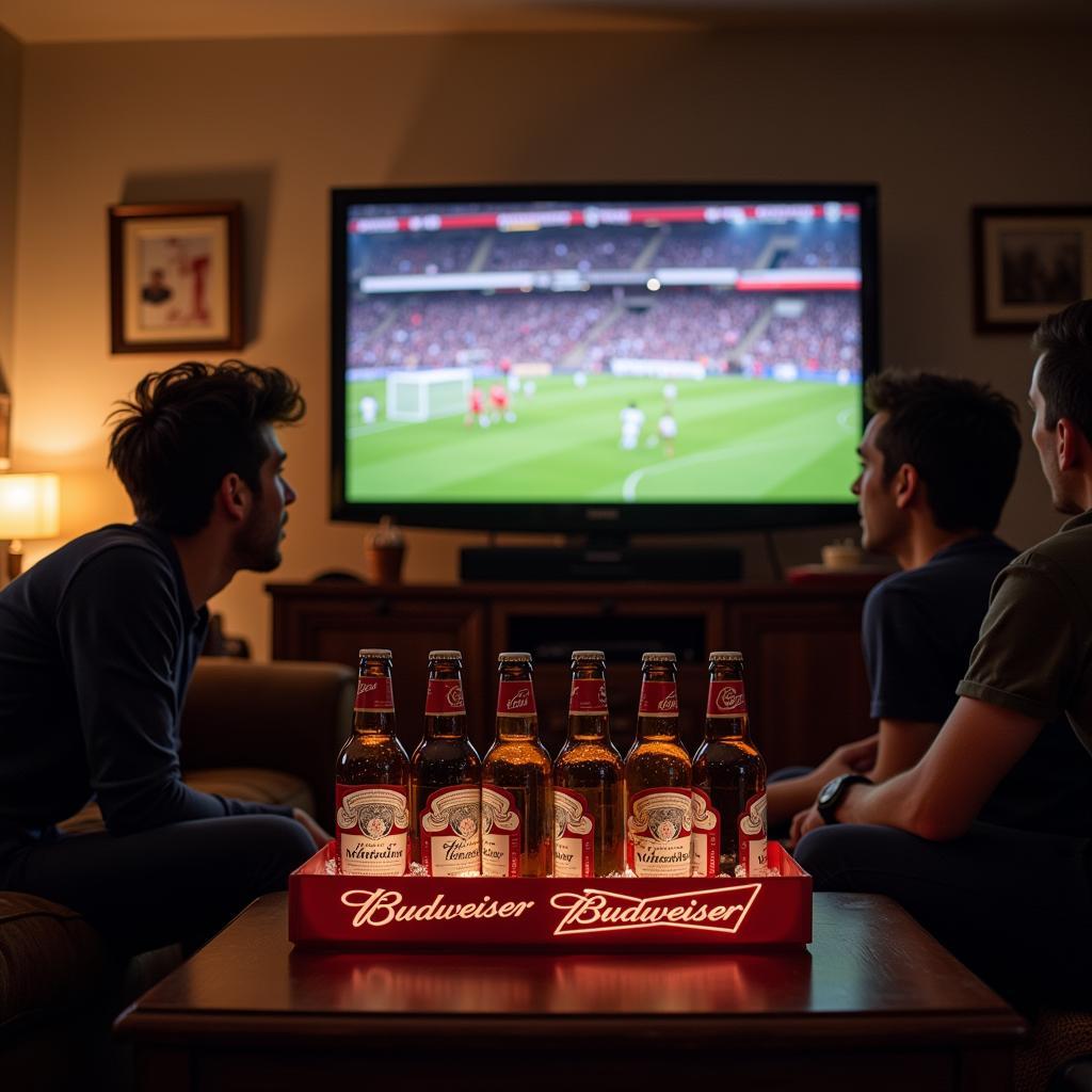 Football Fans Celebrating with Budweiser Tray