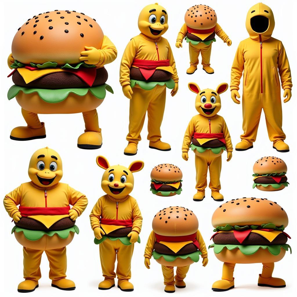 Different types of burger mascot costumes