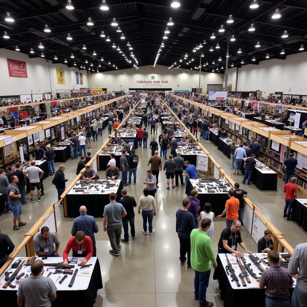 Exhibitors showcasing firearms and accessories at the Cadillac Gun Show