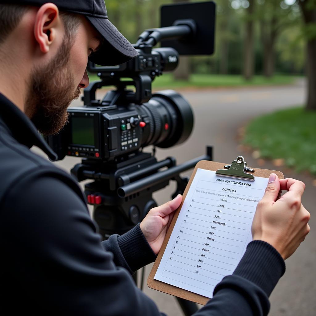 Cameraman using a printable checklist