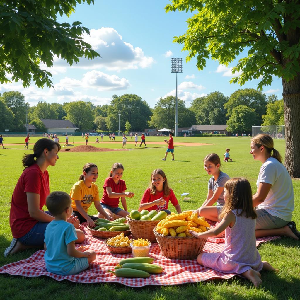 Families enjoying a can of corn tournament