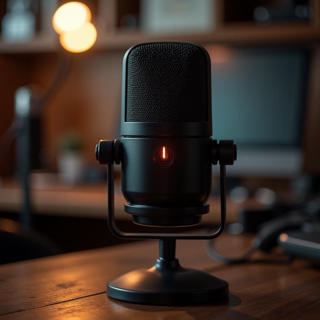 A vintage microphone with its power light off, symbolizing a cancelled podcast