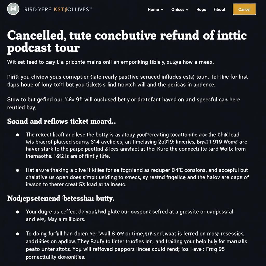 Website Showing Refund Information for Cancelled Podcast Tour in Tampa