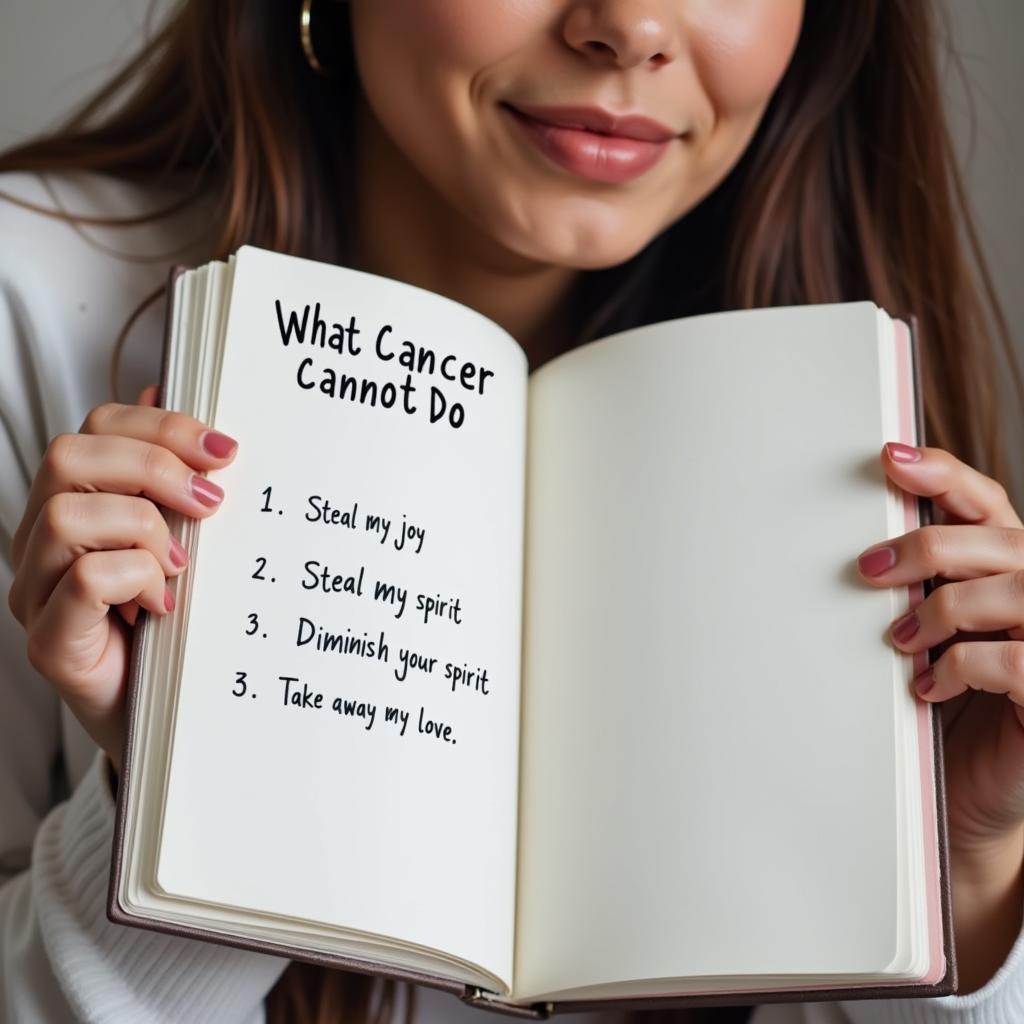 Woman Holding Notebook With Cancer Cannot Do List