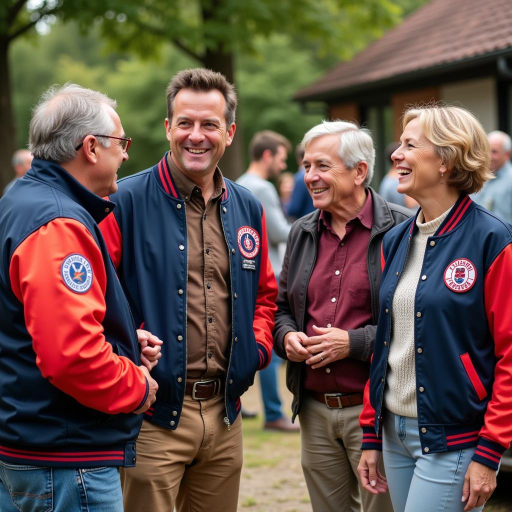 Car Club Members Socializing in their Distinctive Jackets