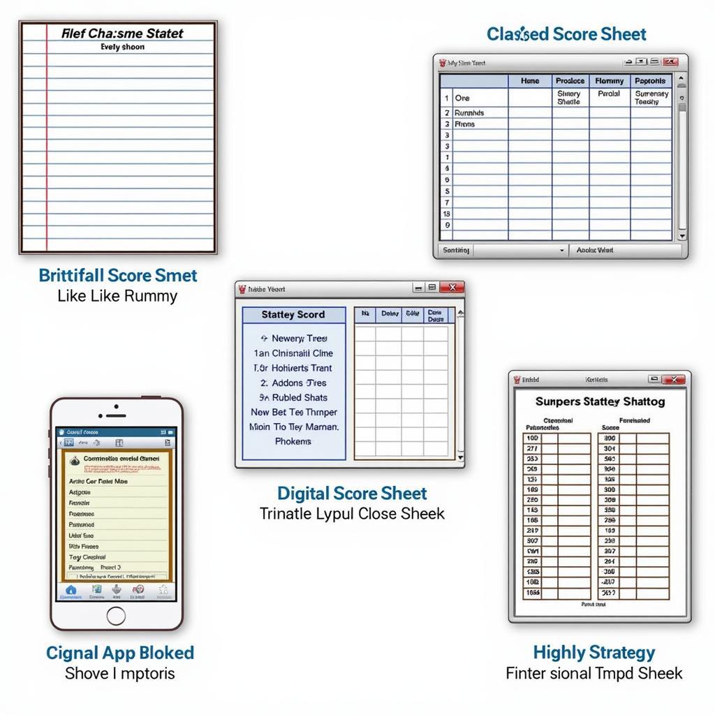 Different card game score sheet examples