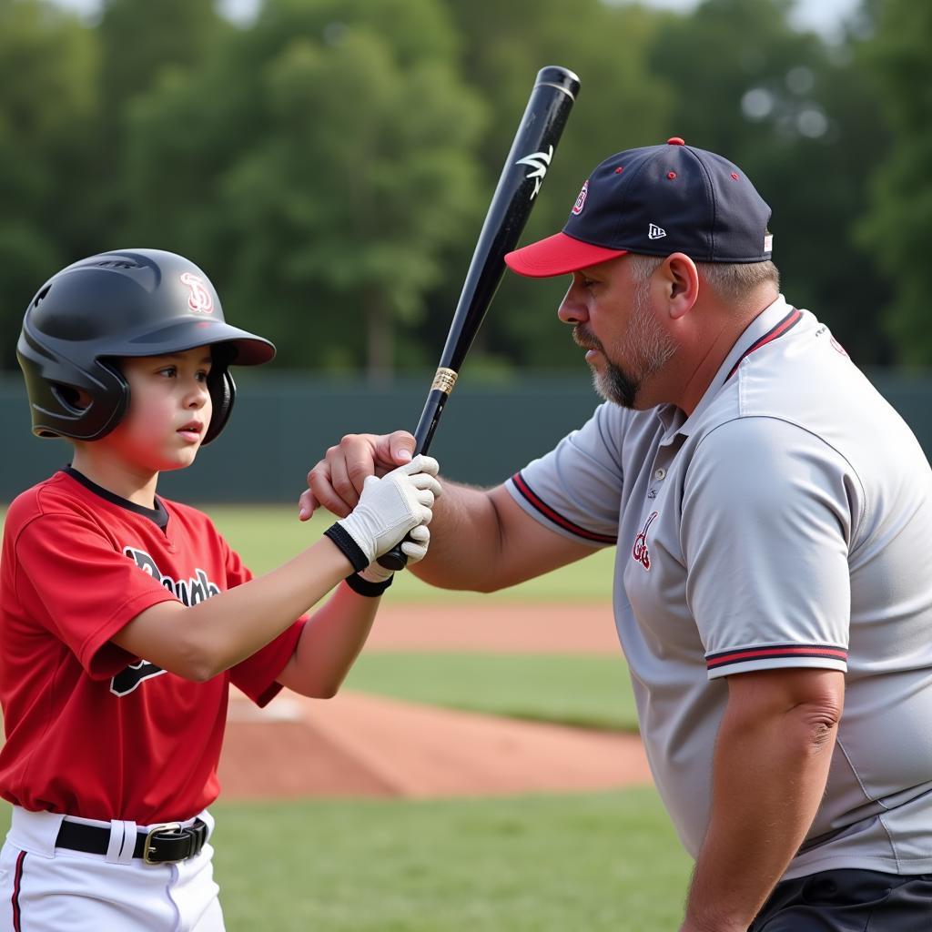 Cardinal Newman Baseball Camp Attendee Receiving Batting Tips