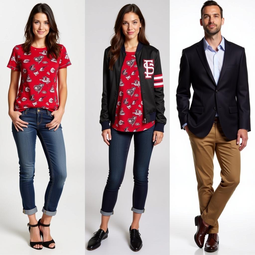 Different outfit ideas featuring a cardinals all-over print shirt