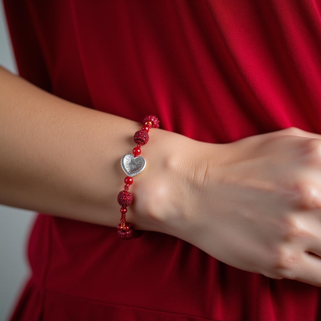 Red cardinal bracelet with a heart charm