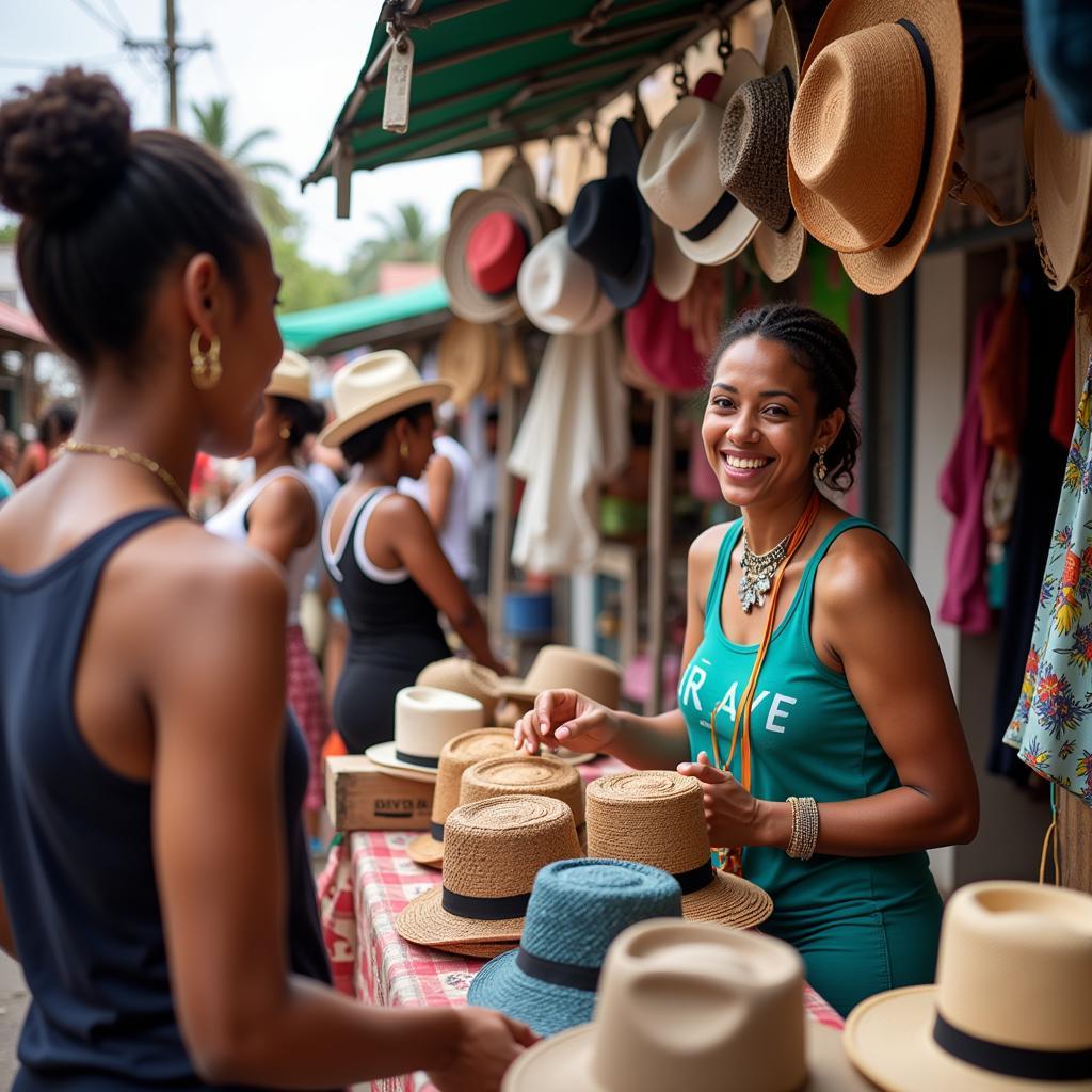 Caribbean Hat Vendor at Market