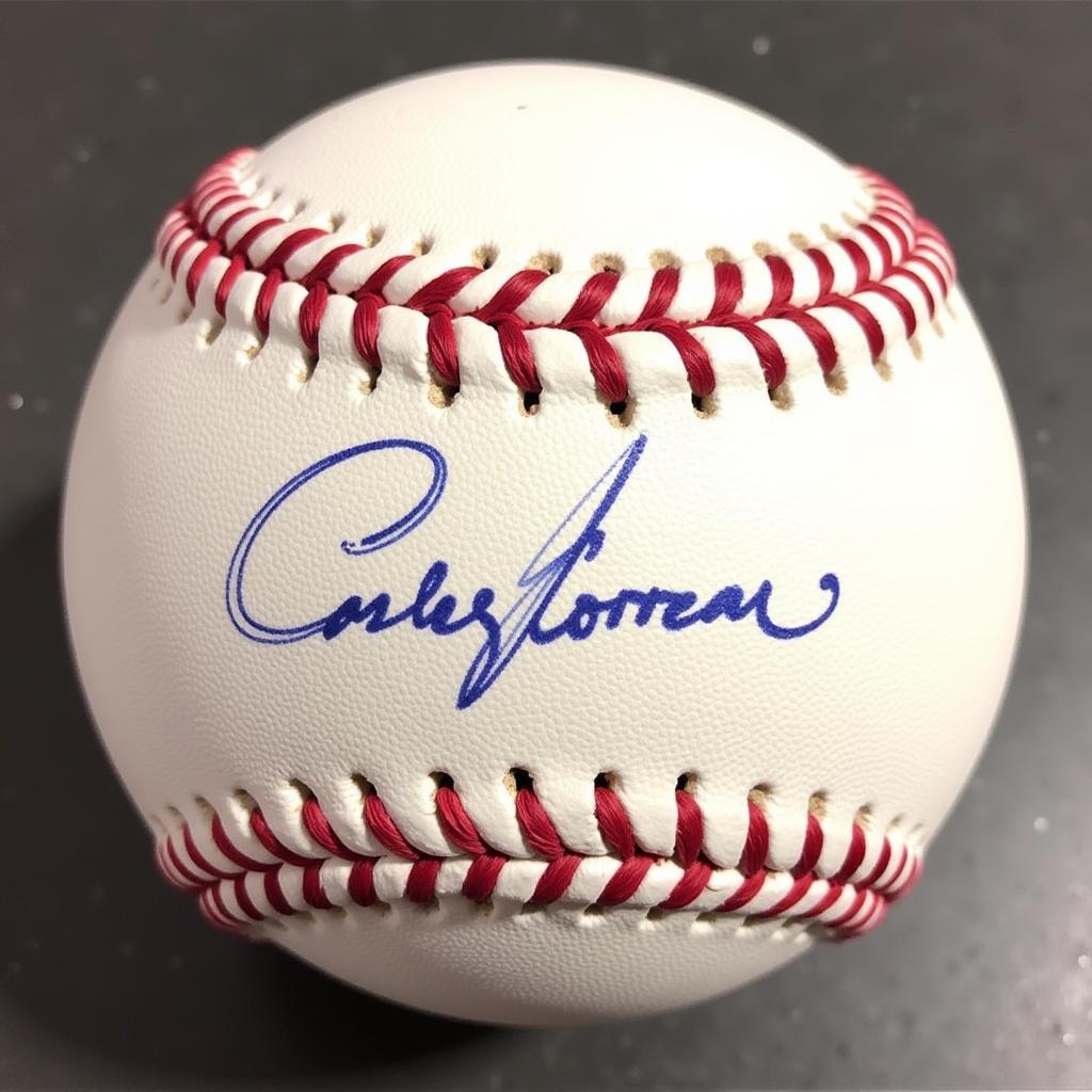 Close-Up of a Carlos Correa Signature on a Baseball