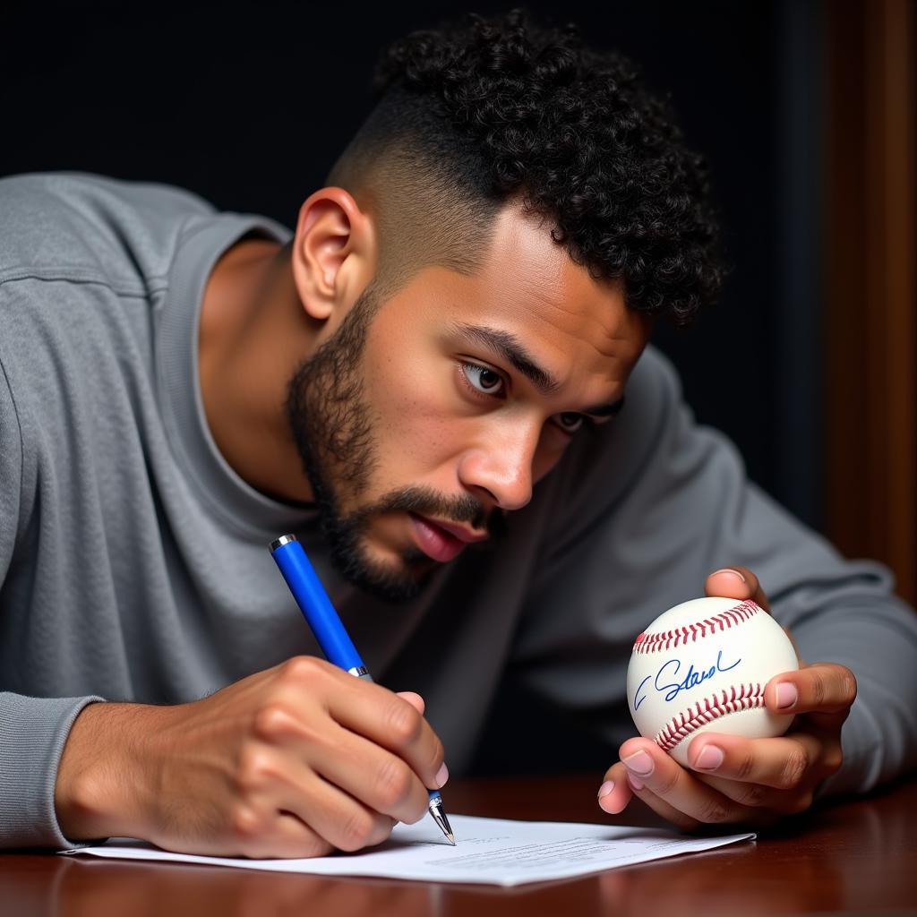 Carlos Correa Autographing a Baseball