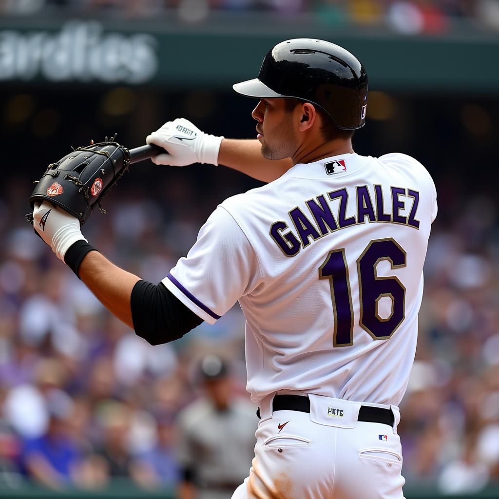 Carlos Gonzalez swinging in his Rockies jersey