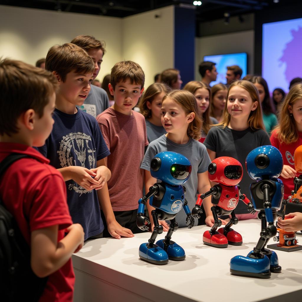 Children interacting with robots at the Carnegie Science Center in Pittsburgh