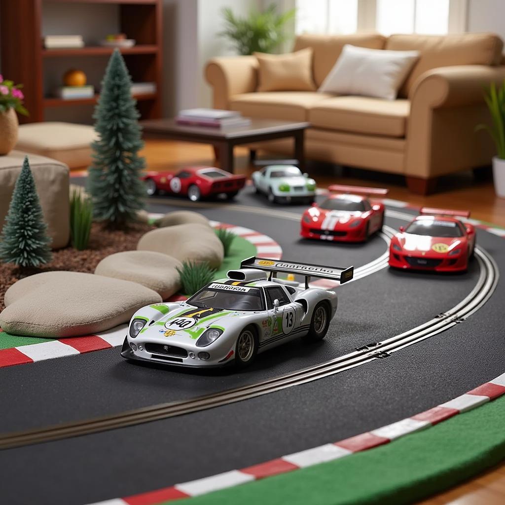 Carrera 1 43 slot car set racing on a track with loop