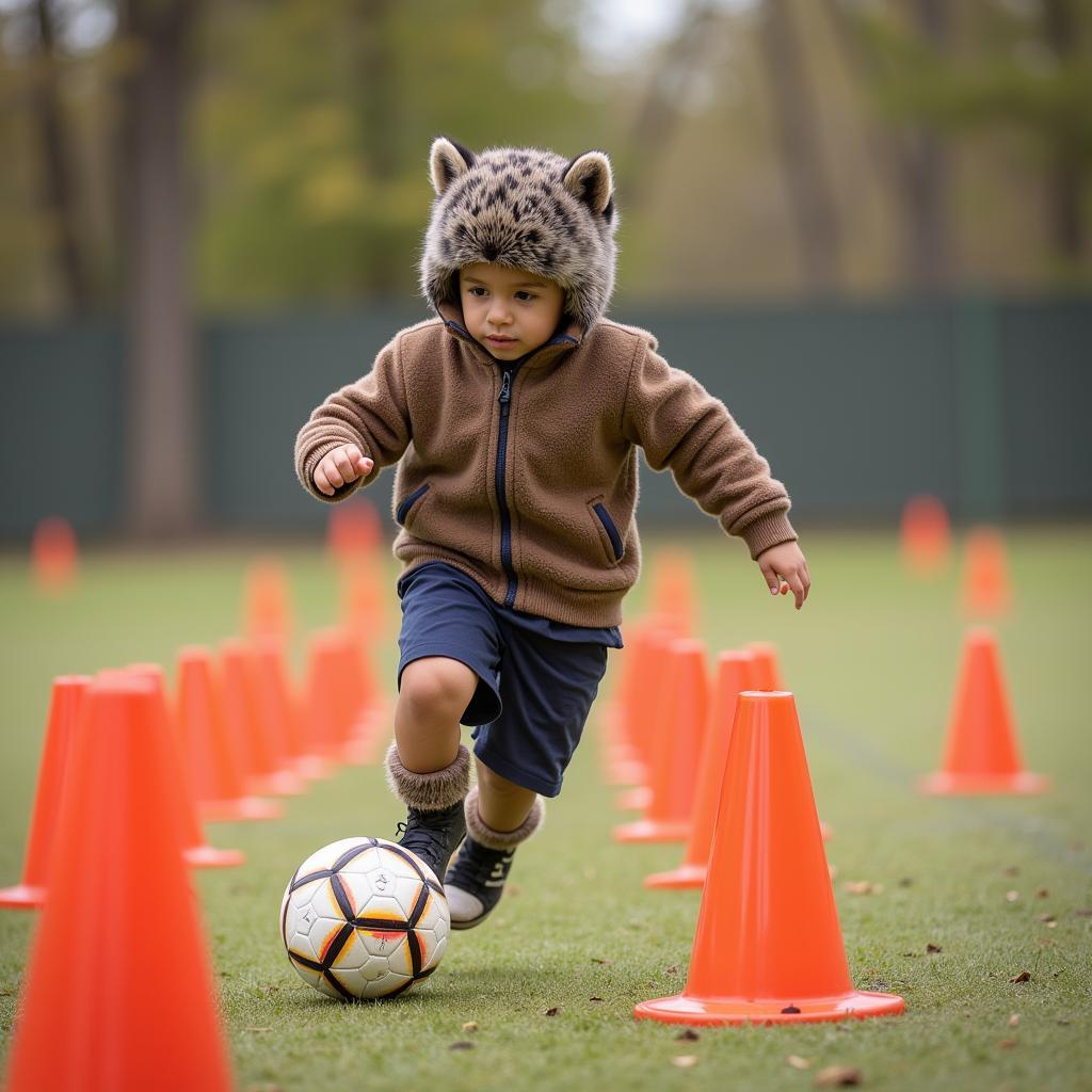 Casquette cub improves footwork with cone dribbling exercise