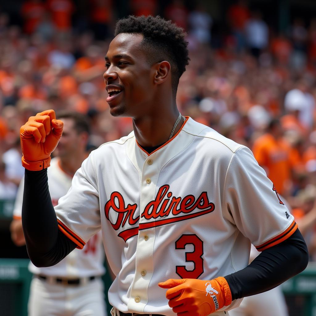 Cedric Mullins celebrates a game-winning hit