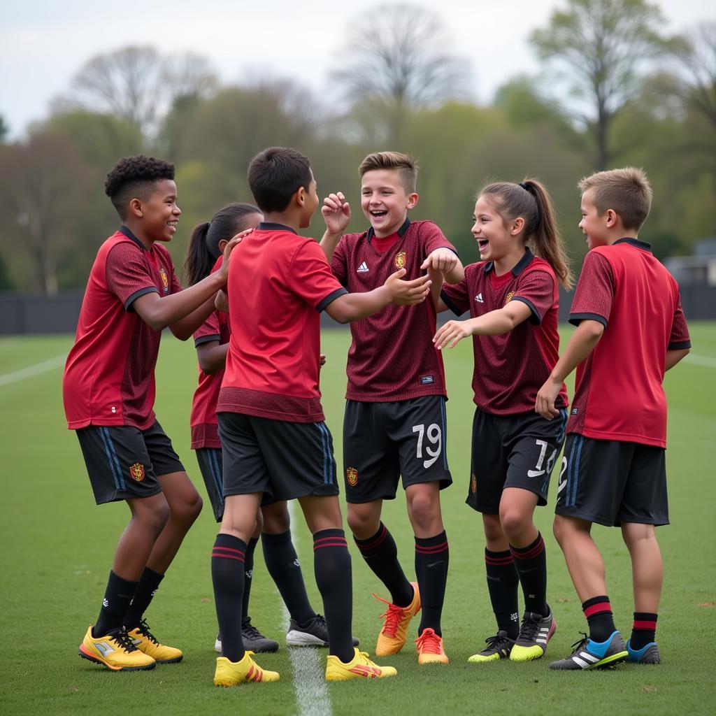 Young footballers celebrating a victory