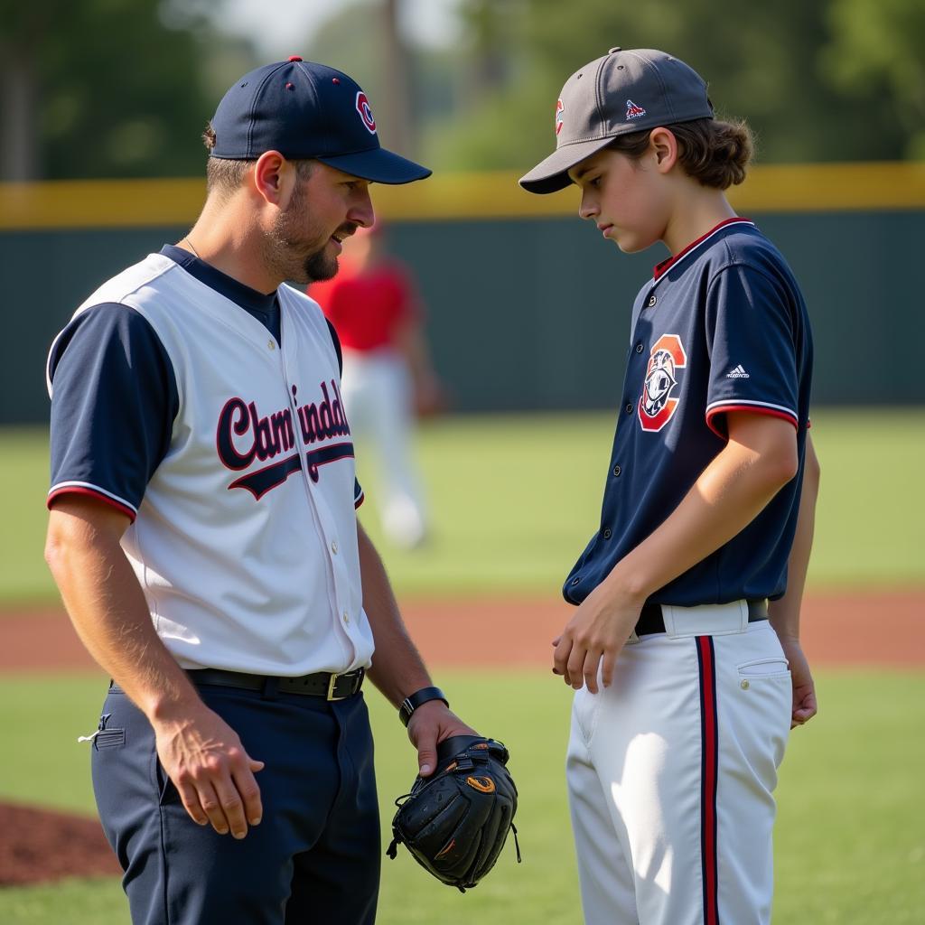 Pitcher receiving instruction at Chaminade baseball camp