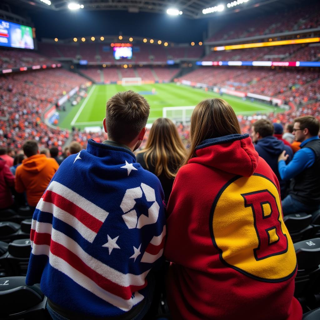 Fans Wrapped in Cheer Blankets at a Stadium