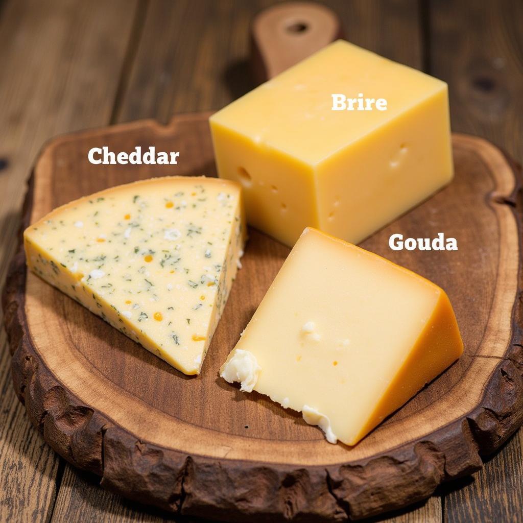 An assortment of cheeses on a wooden board, ideal for pairing with different beer styles