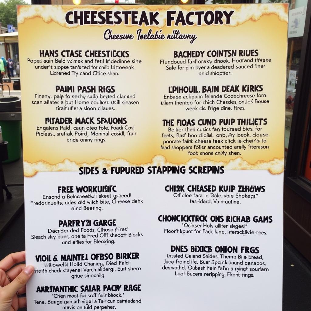 A diverse menu board showcasing the cheesesteak options