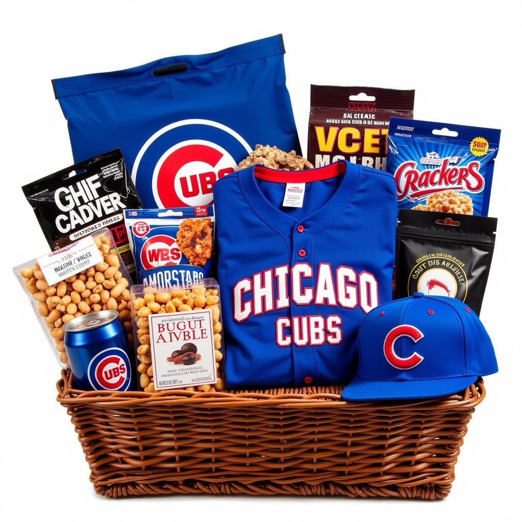 Chicago Cubs Gift Basket Overflowing with Snacks and Gear