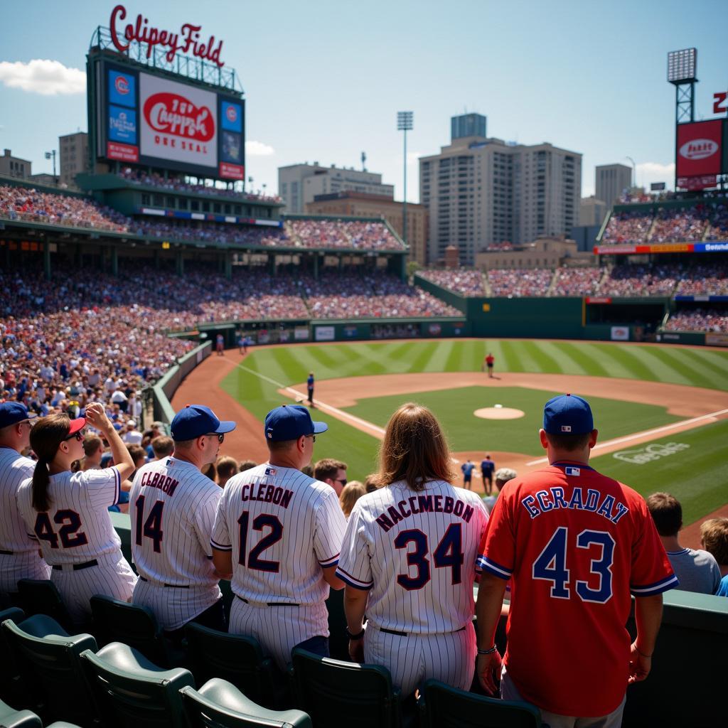 Fans wearing Chicago Cubs retro jerseys at Wrigley Field