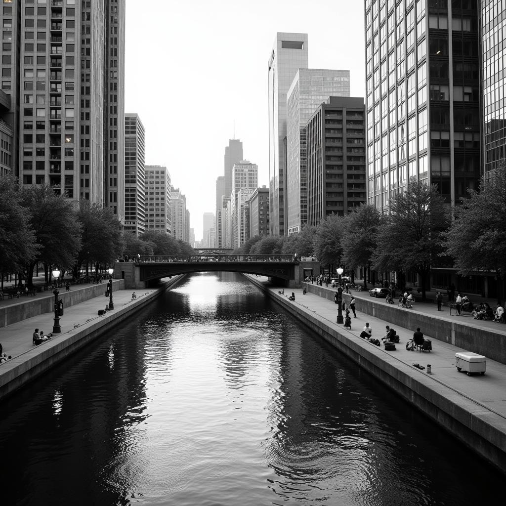 Chicago Riverwalk in Black and White Photography