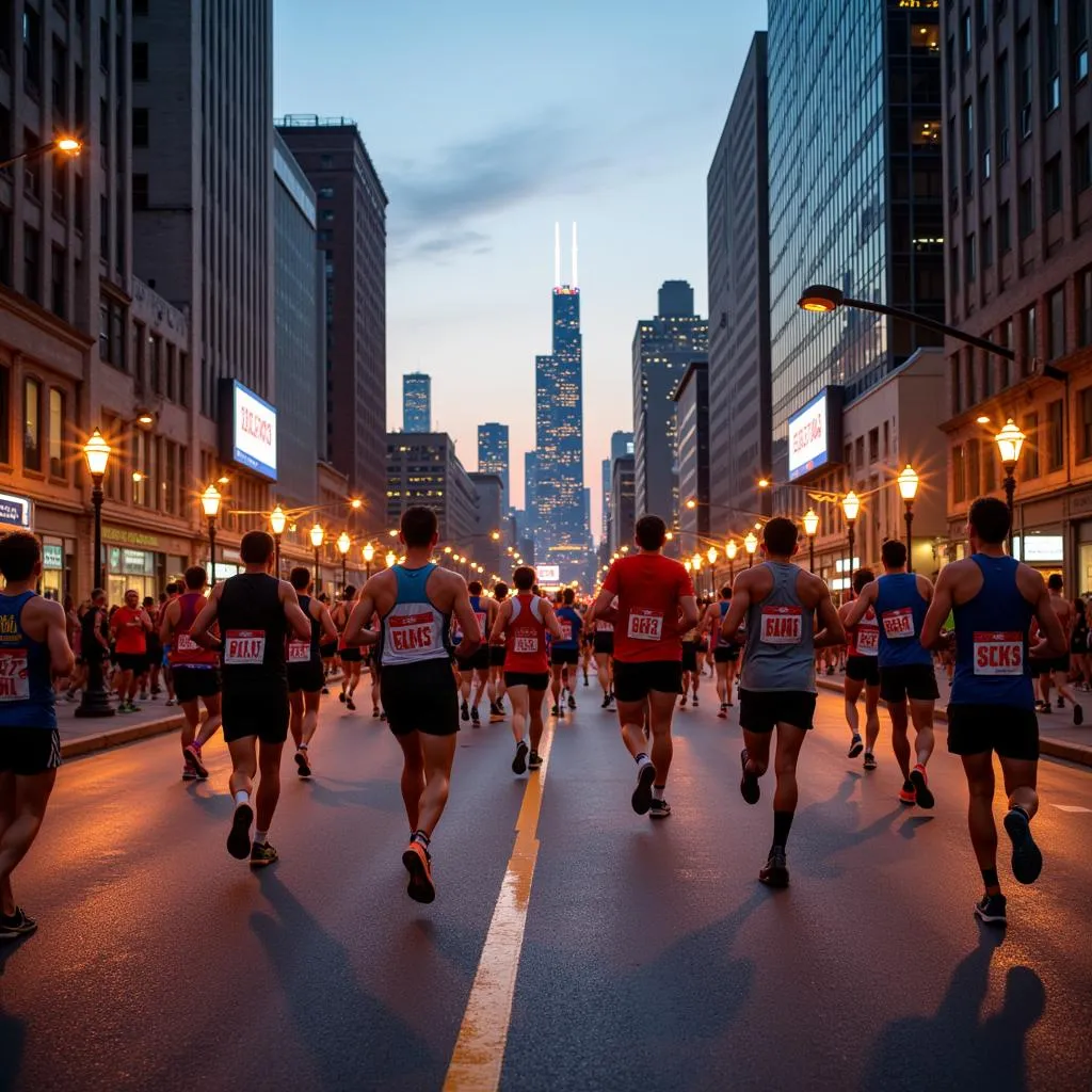 Runners crossing the finish line at Chicago Sprints