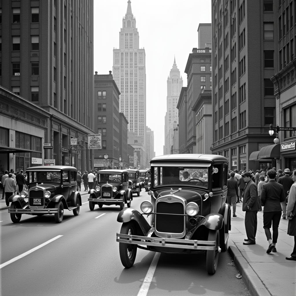 1920s Chicago Street Scene in Black and White