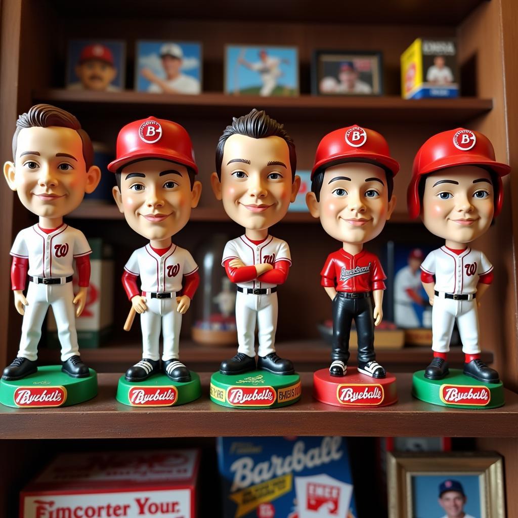 Vintage Chief Wahoo bobbleheads displayed on a shelf