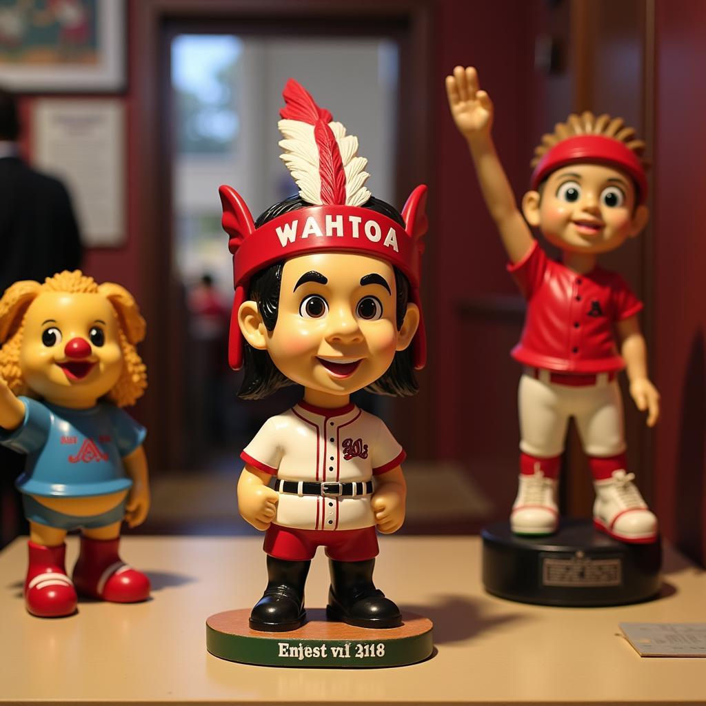  A Chief Wahoo bobblehead displayed in a museum exhibit exploring the history of sports mascots 