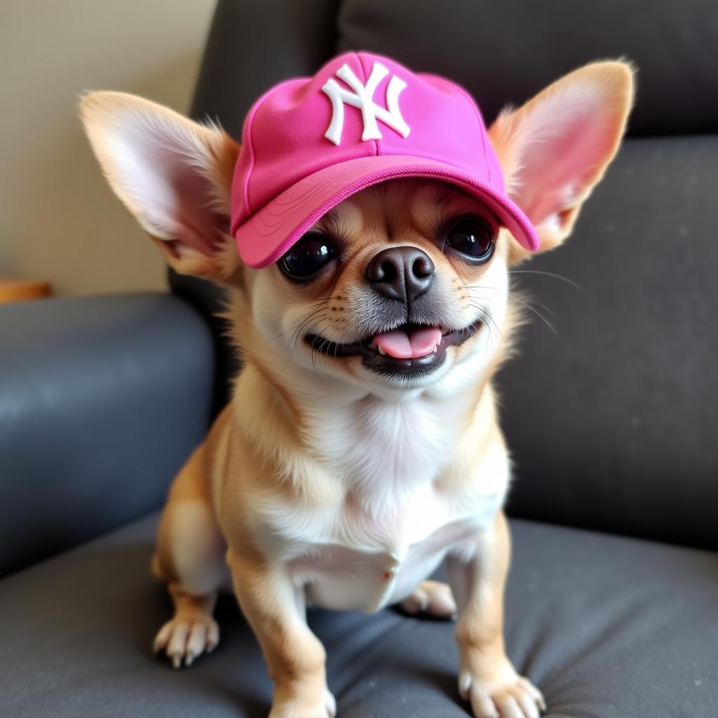 Chihuahua with Pink Yankees Hat