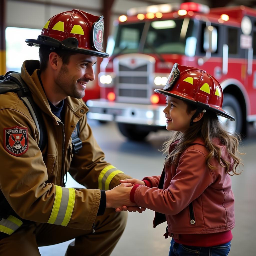 Child Interacting with a Firefighter