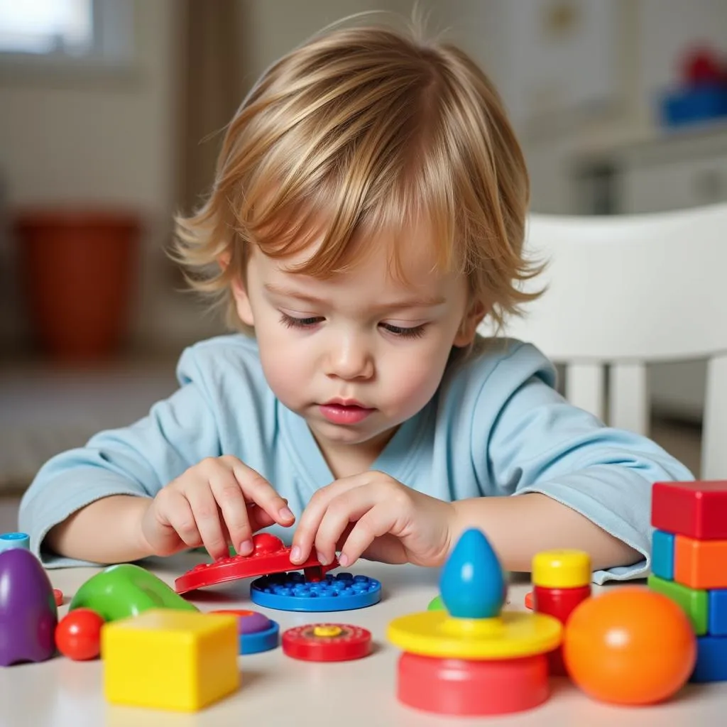 Child interacting with sensory toys