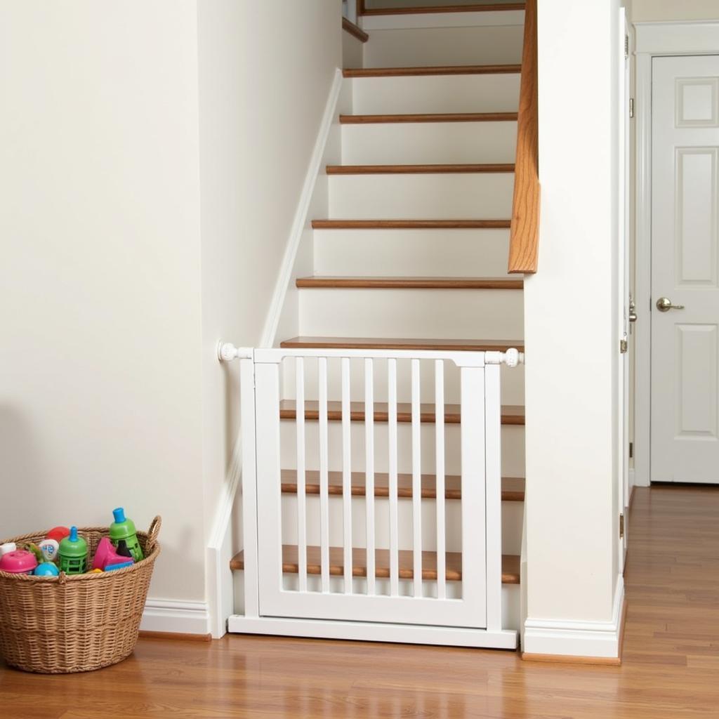 Child-proof staircase with tall safety gate