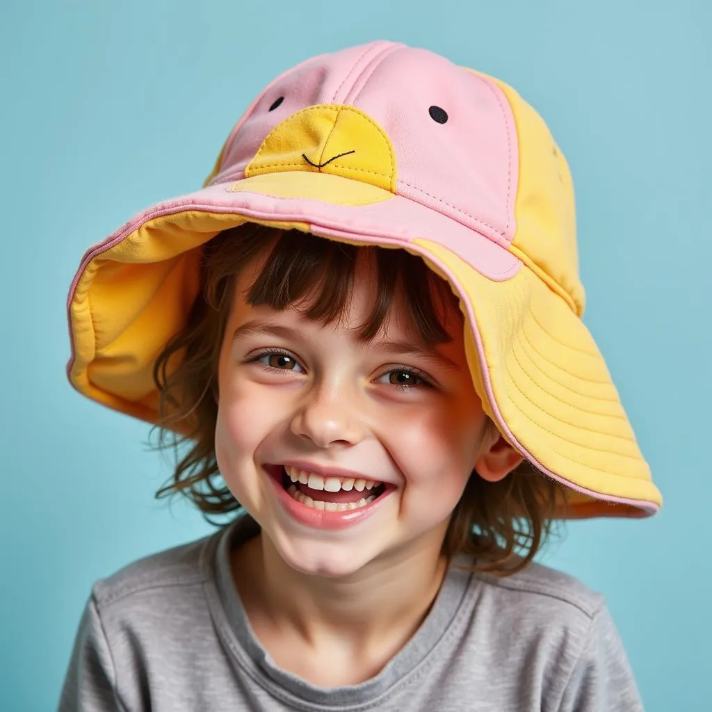 Smiling child with weighted hat