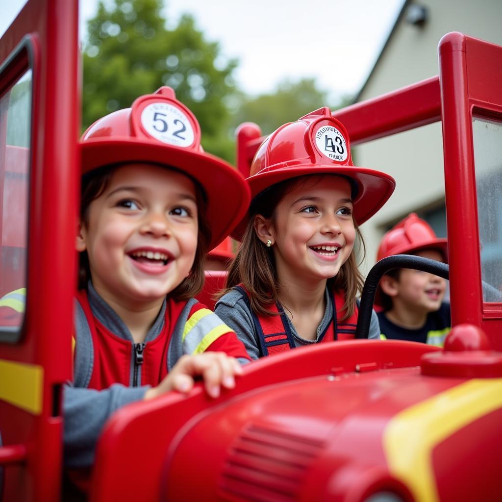 Children Playing with Firefighter Hats