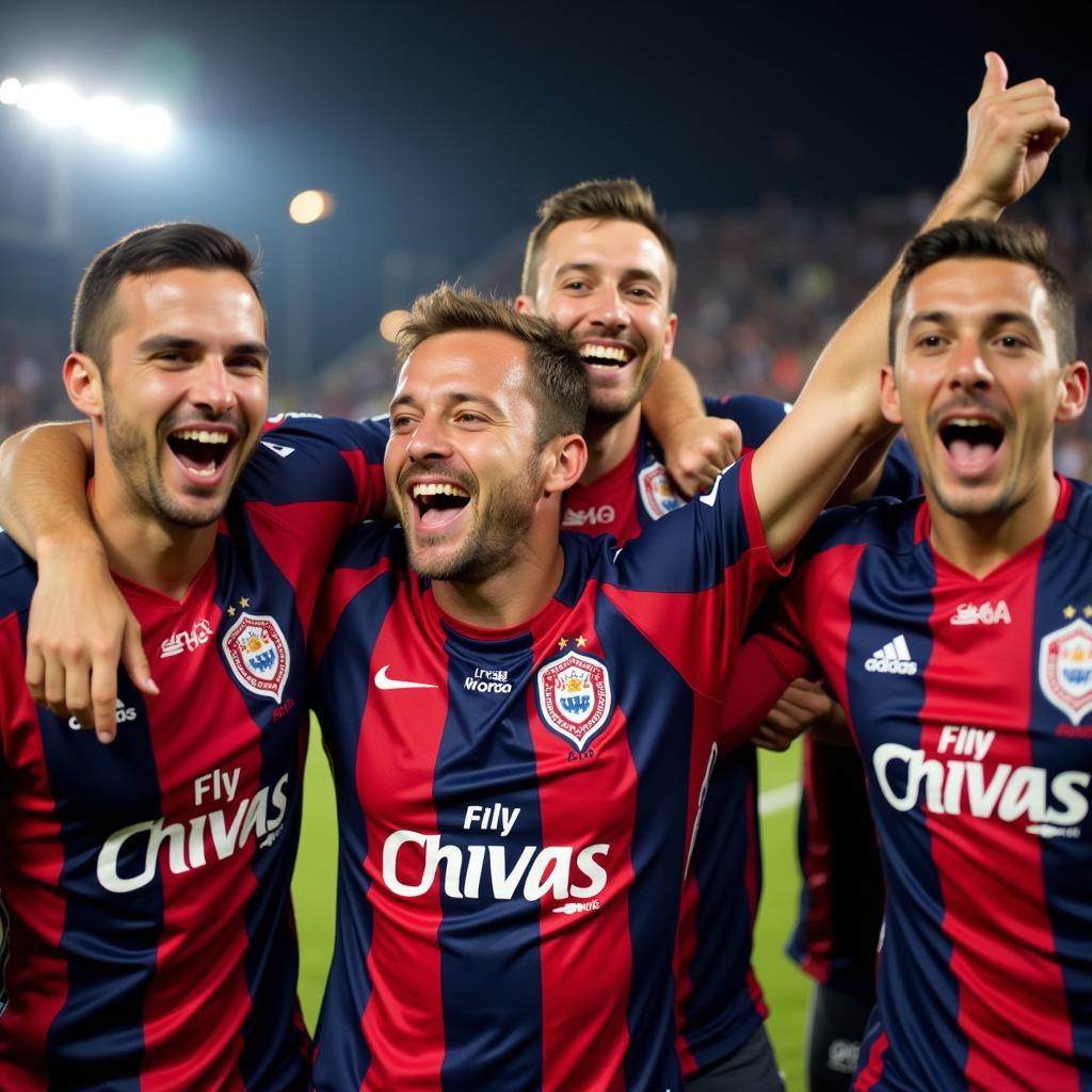 Chivas players celebrating with the 2015 jersey