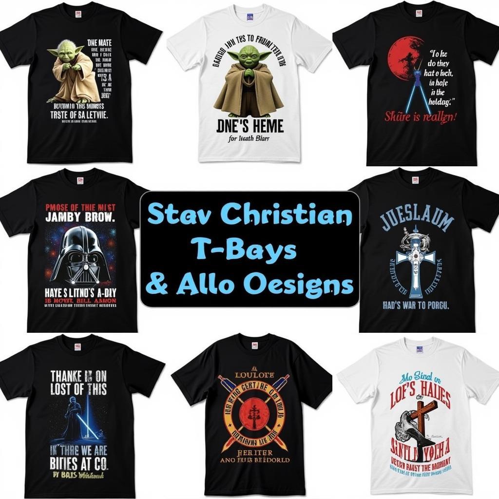 Various Christian Star Wars shirt designs featuring biblical quotes and Star Wars characters