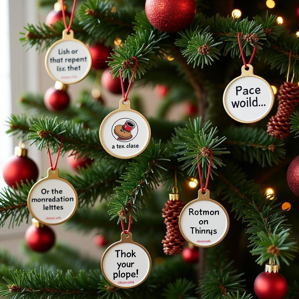 Christmas tree adorned with various funny blooper ornaments