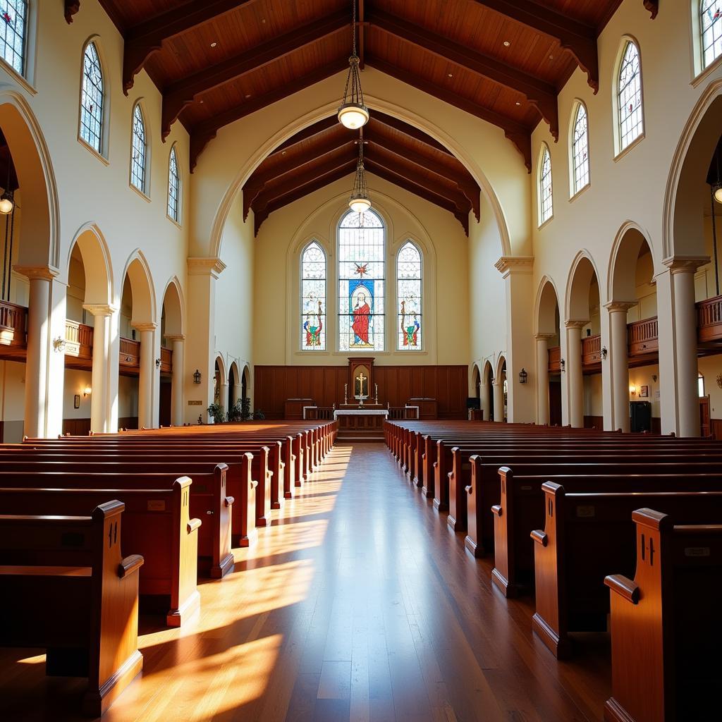 Spacious interior of a church sanctuary in Los Angeles