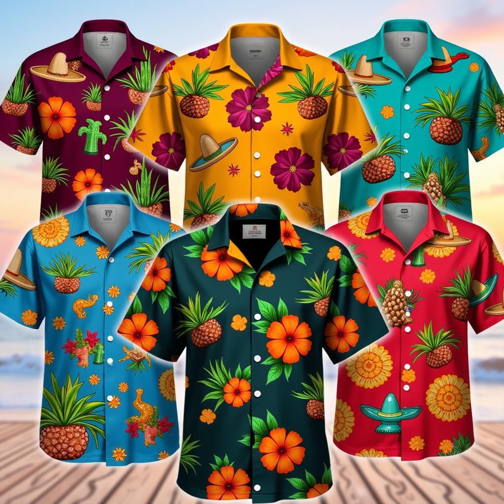 Colorful Cinco de Mayo Hawaiian shirts with various designs