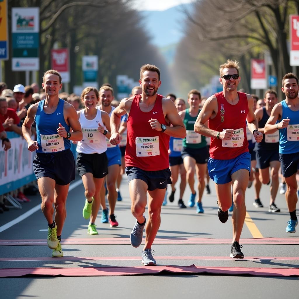 Runners Crossing the Finish Line at the Cinco de Mayo Run Portland