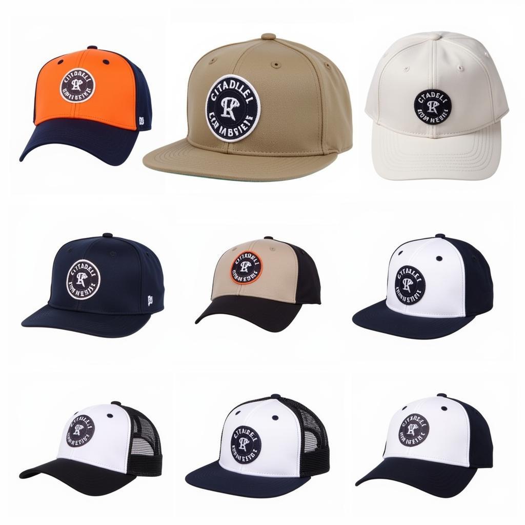 Different styles of citadel baseball caps