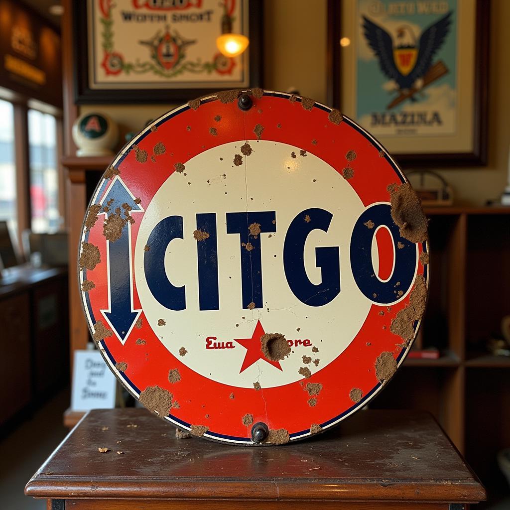 Antique Citgo Porcelain Sign in Shop