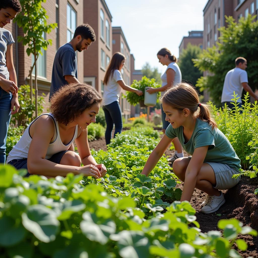 Urban garden with citizens working together