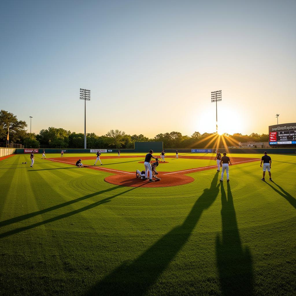 Gonzales baseball field with players warming up