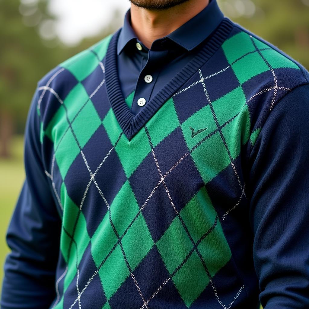 Golfer wearing a classic argyle golf sweater